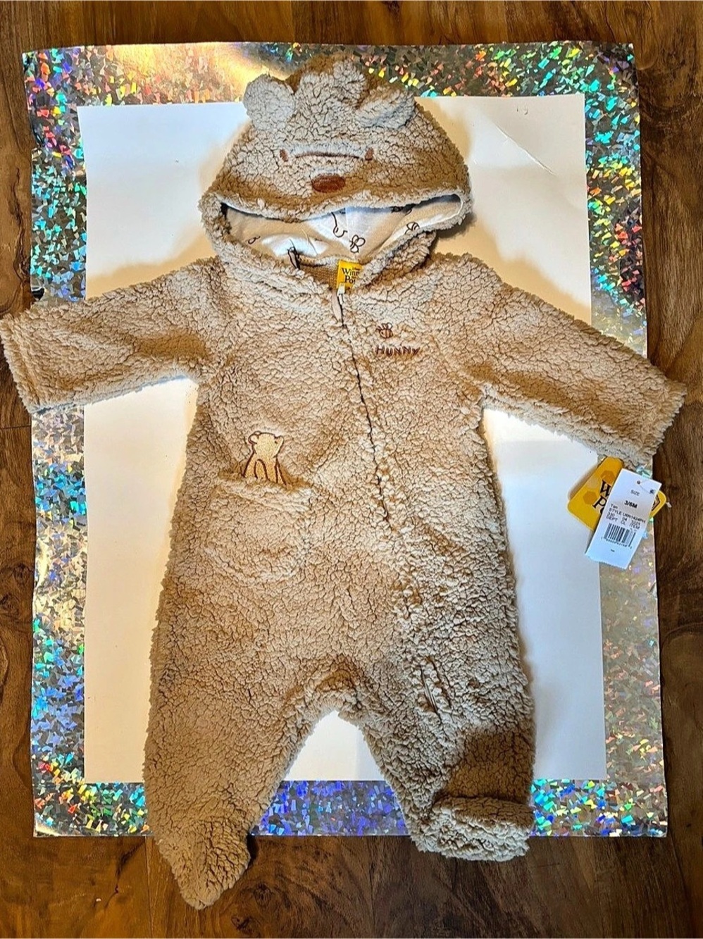 NWT-Winnie the Pooh Hooded Footie Brown Baby 3-6M